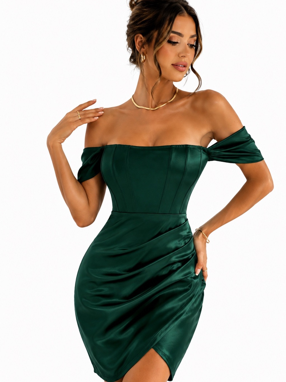 Emerald Green Off Shoulder Bodycon Midi Dress Size Large